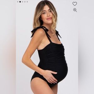 PinkBlush Black Shoulder Tie Maternity One-Piece Swimsuit with Side Ruching